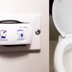 Toilette mit Knopf für die Wasserspülung