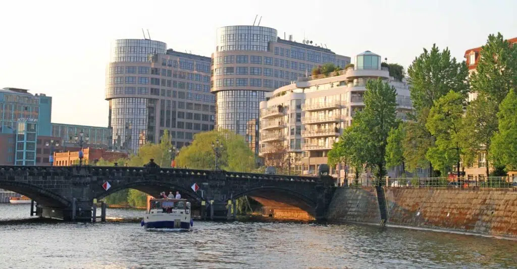 Kormoran vor einer Brücke in Berlin