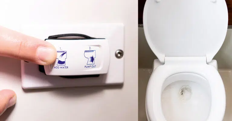 Die elektrische Toilette mit dem Bedienelement links im Bild.